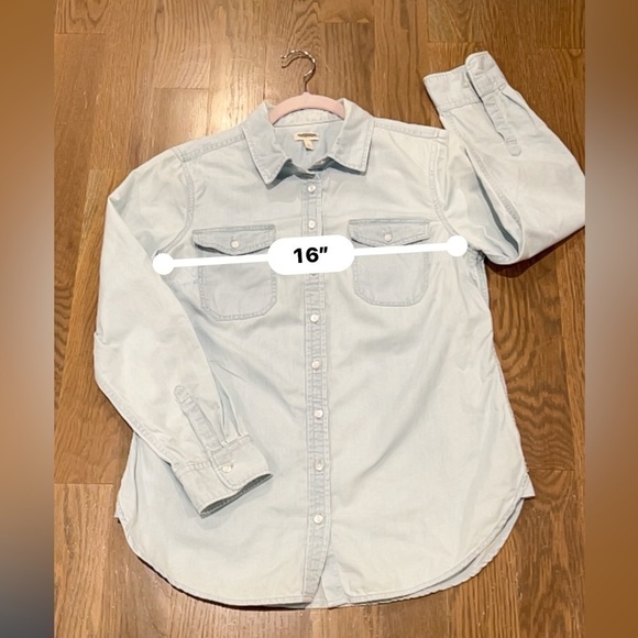 Talbots Button Up Women Medium Petite Lyocell Shirt Roll Tab Sleeve Pocket Blue - Picture 3 of 6